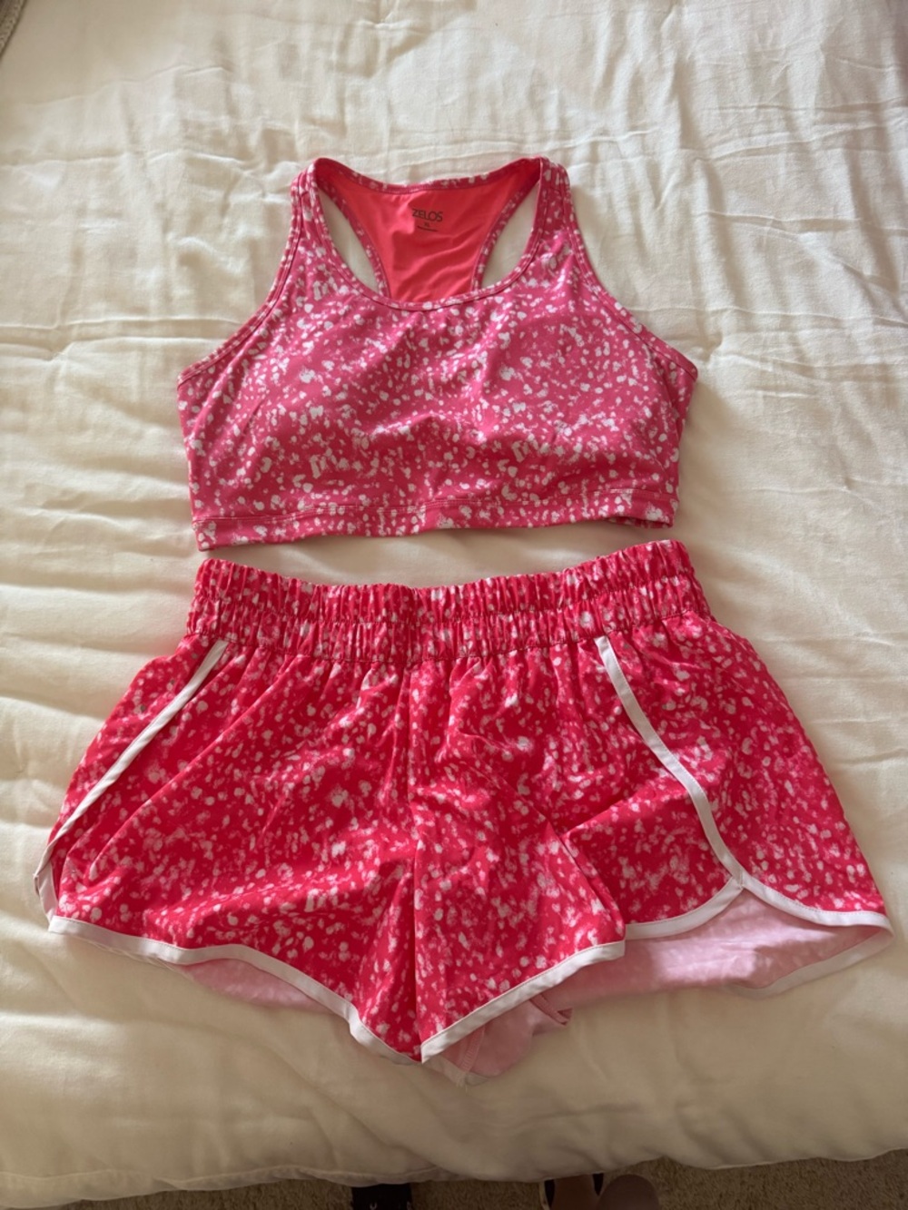 Pink Patterned Sports Bra and Running Shorts Workout Matching Set